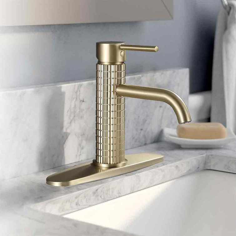 TELOVIN Bathroom Faucets Brushed Gold Bathroom Sink Faucet Single Handle Brass Lavatory Vanity ...